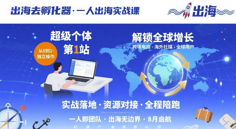 出海去孵化器，一人出海实战课，​超级个体第1站，解锁全球增长